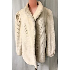 Style‎ VI Ltd Women's Shearling Leather Faux Fur Coat White Chevron Vintage M/L